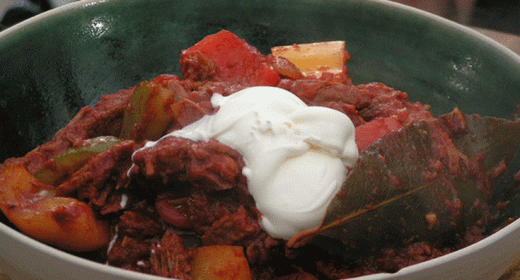 Beef goulash cooked on the Traeger Timberline 850 wood pellet grill