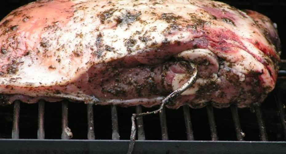 Grilled shoulder of lamb with mint sauce on the Traeger Wood Pellet Pro 22 Grill