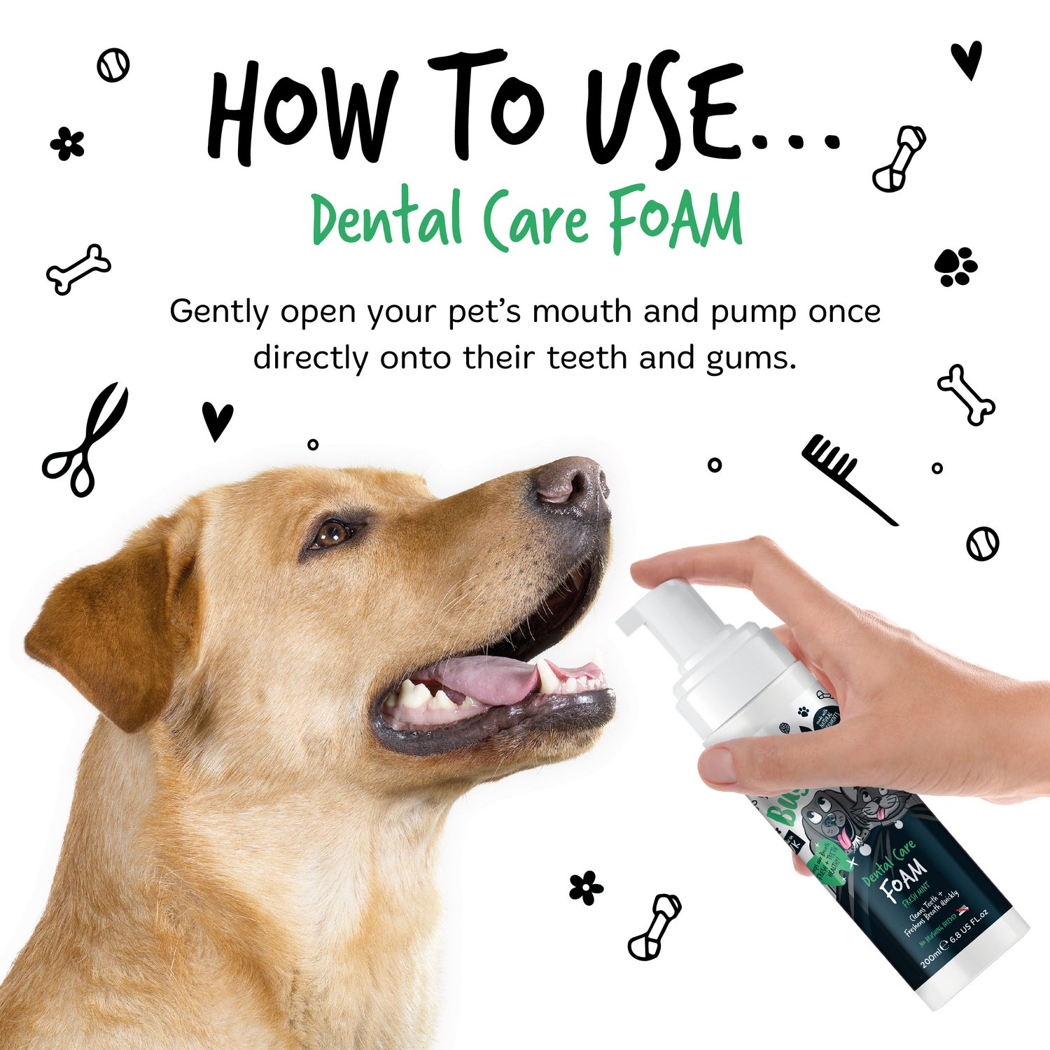 Bugalugs Dental Foam 200ml Dog Cat Secondary images_How to use.jpg