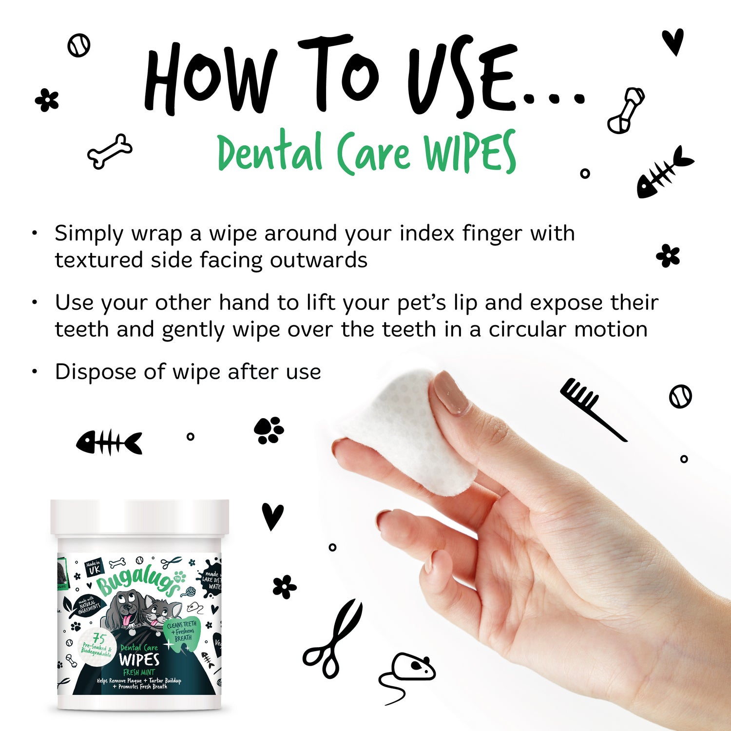 Bugalugs Dental Wipes 75 Dog Cat Secondary images_How to use.jpg