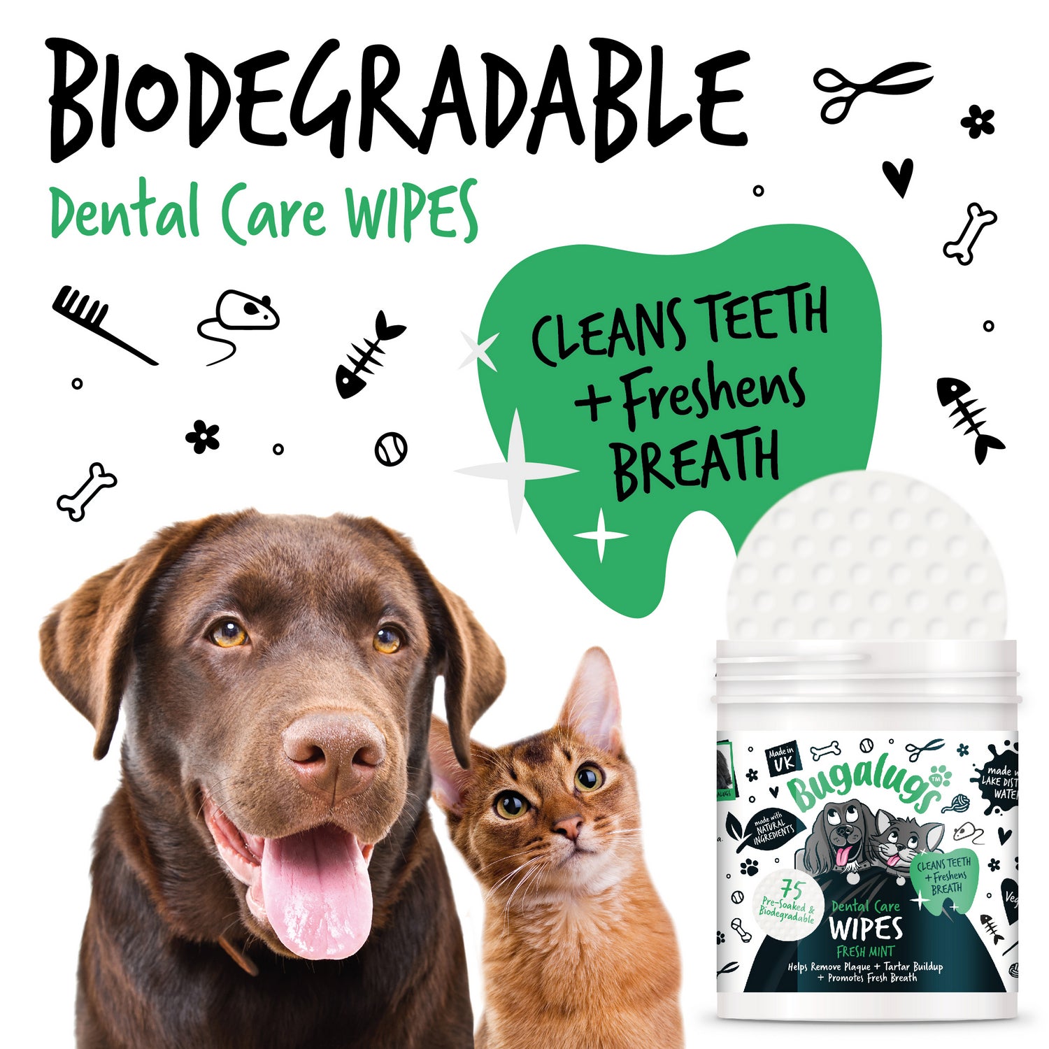 Bugalugs Dental Wipes 75 Dog Cat Secondary images_Pets - keeps teeth clean.jpg